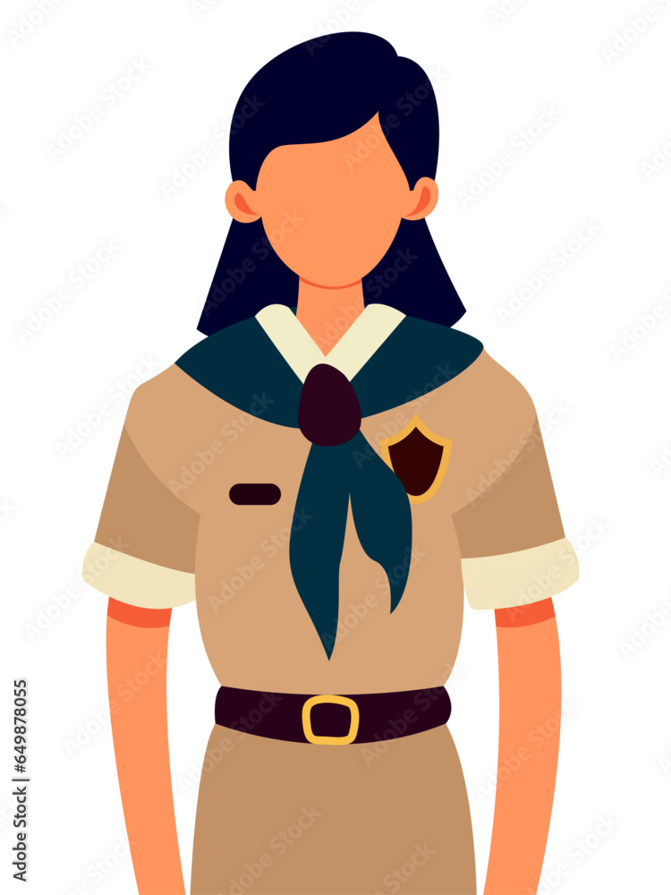 Fototapeta premium Girl scout flat style vector illustration, Brownie Guide, Girl Guide or Girl Scout, Ranger Guide flat style stock vector image