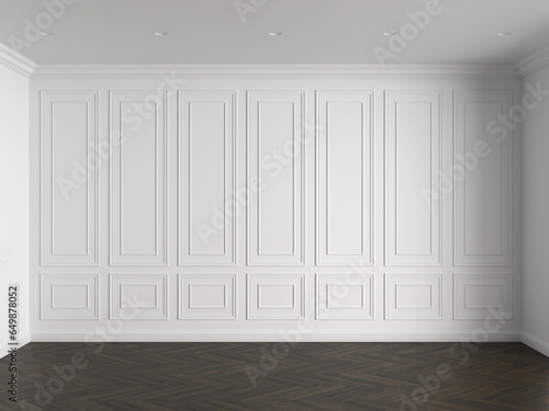 3d render of white interior with panels on wall and wood on floor illustration