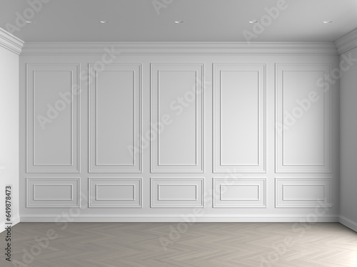 3d render of white interior with panels on wall and light wood on floor illustration