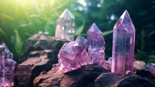 Amidst the trees, grand mineral wonders add mystique to the forest. Explore fluorite quartz for healing rituals and witchcraft..