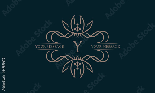 Luxury logo with letter Y and beautiful stylish floral ornament. Elegant frame design in vector illustration. Monogram, emblem.