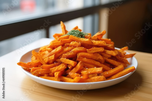 Sweet Potato Fries On Plate In Minimalist Cafe