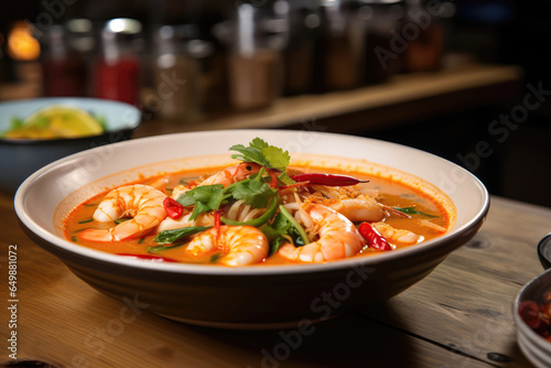 Tom Yum On Plate In Scandinavianstyle Cafe