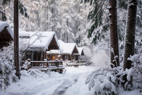 Traditional Bathhouse Nestled Among Snowcovered Trees