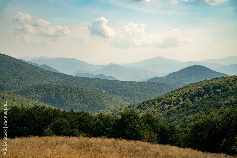 Fototapeta premium A mountain range in the Bieszczady Mountains in the area of Tarnica, Halicz and Rozsypaniec.