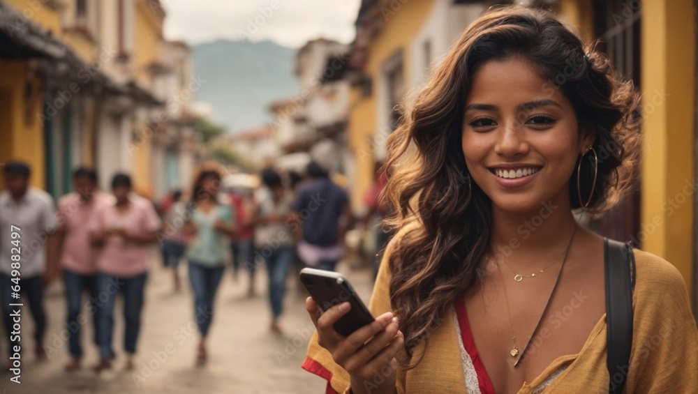 Fototapeta premium colombian girl women with phone technology