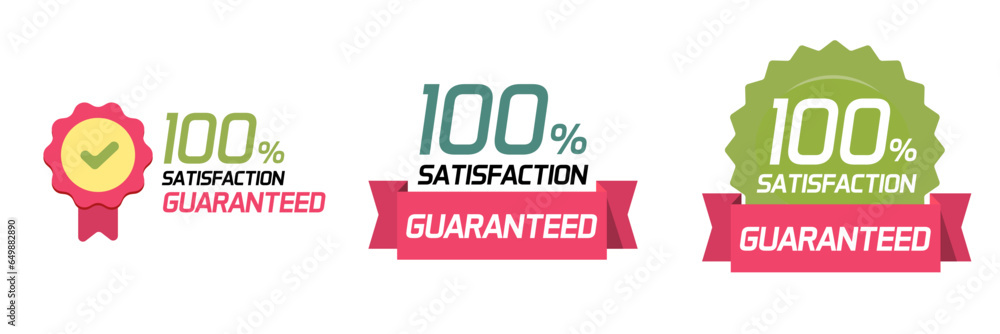 Guarantee satisfaction 100 percent seal stamp icon vector graphic green red illustration set, quality warranty award badge banner online product ribbon image clipart - obrazy, fototapety, plakaty 
