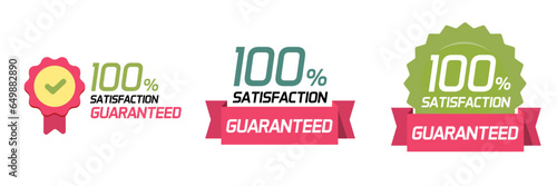 Guarantee satisfaction 100 percent seal stamp icon vector graphic green red illustration set, quality warranty award badge banner online product ribbon image clipart