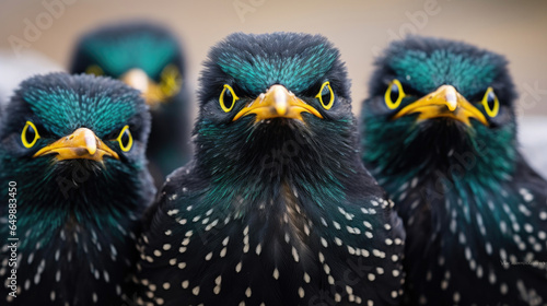 Group of Cape Glossy Starlings closeup photo