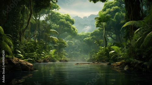 Fototapeta Naklejka Na Ścianę i Meble -  odzala congo basin jungle illustration brazzaville park, kokoua rain, region cuvette odzala congo basin jungle