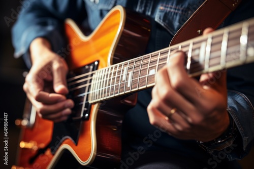 Resonant Hands playing guitar music. Dark play summer. Generate Ai