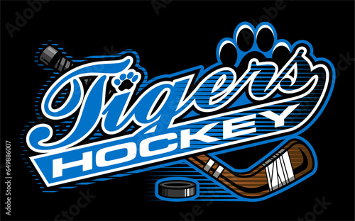 tigers hockey team design in script with tail for school, college or league sports