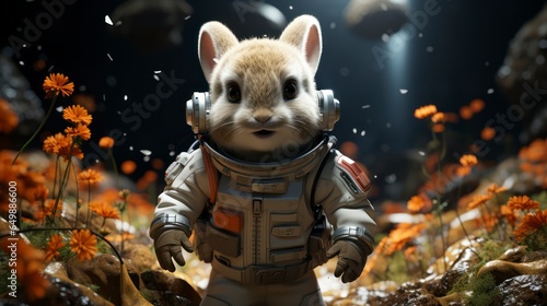 A tiny cute rabbit astronaut, claymation style.