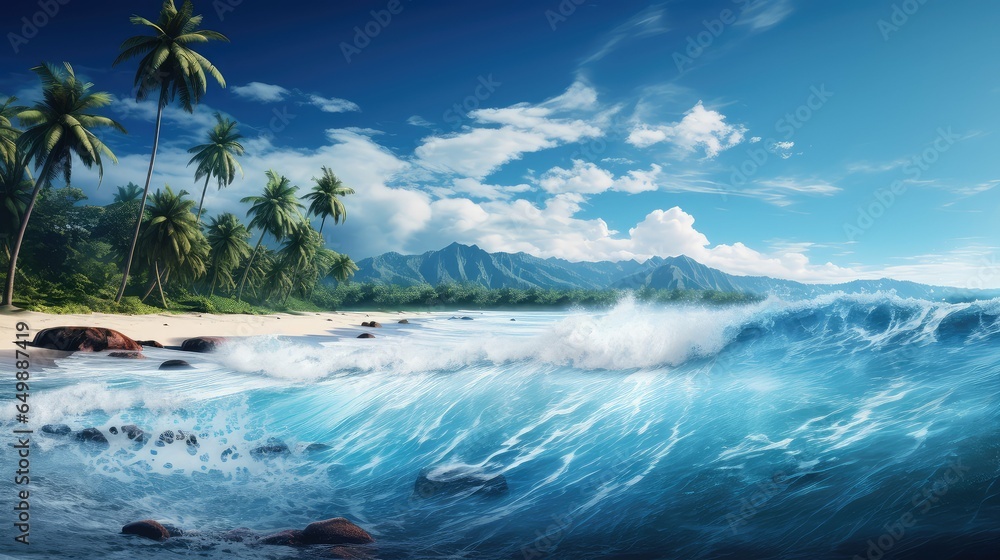 sea island surfing paradise illustration summer vacation, palm surf, nature tropical sea island surfing paradise