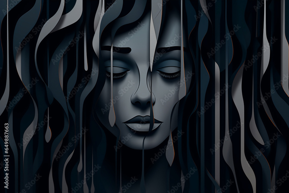 Abstract surreal depressed woman suffered from mental illness,stressed,anxiety,mental illness concept Abstract surreal depressed woman suffered from mental illness,stressed,anxiety,mental illness concept