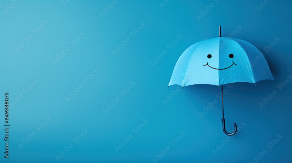 Happy Blue Umbrella Smiling Against a Seamless Blue Background