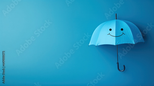 Happy Blue Umbrella Smiling Against a Seamless Blue Background photo