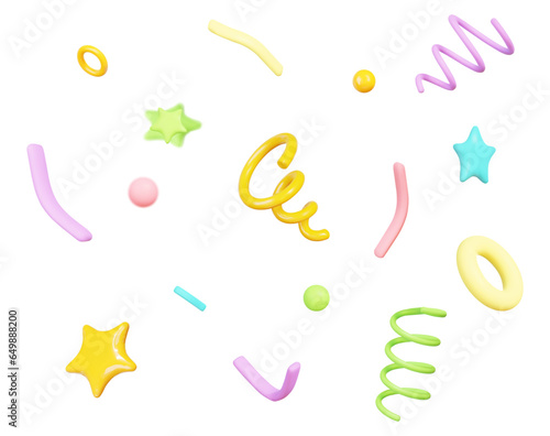 3d colorful party confetti on isolated background. Holiday Festival Design for Greeting Card, Invitation or Poster. Celebration & Party.Surprise Banner. Stock vector illustration.