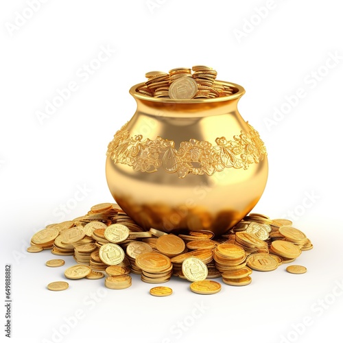 Gold coin in pot for Dhanteras celebration-Happy Dhanteras.