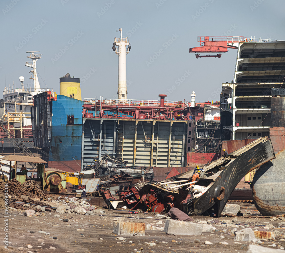 ALANG, GUJARAT, INDIA ship breaking yards, dismantling and salvaging of ships from all around