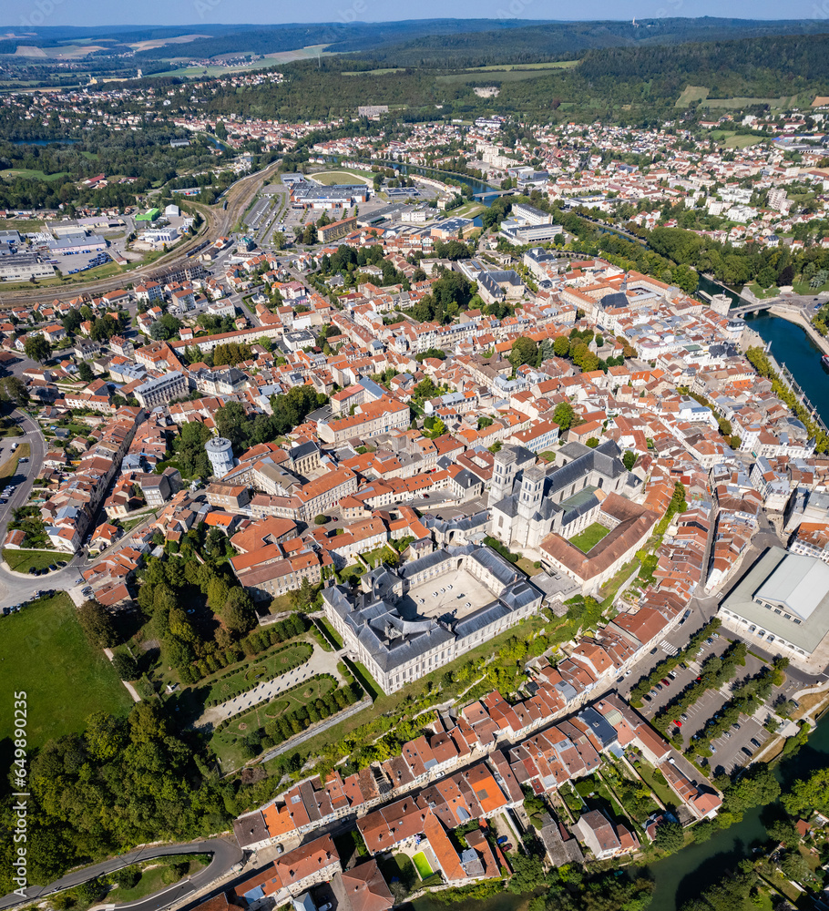 Aerial view around the old town of the city Verdun in France
