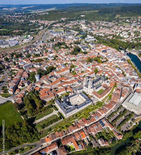 Aerial view around the old town of the city Verdun in France