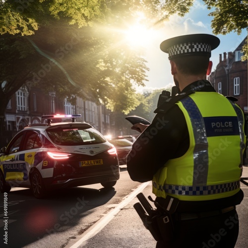 Ensuring Roadway Safety: Policeman's Vigilance Amid City Hustle photo