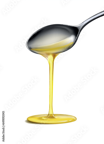 Organic olive oil poured from spoon