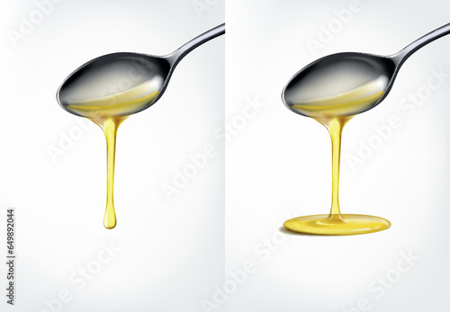 Organic olive oil poured from spoon