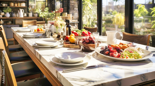 Kitchen table of a luxury house with a wonderful breakfast