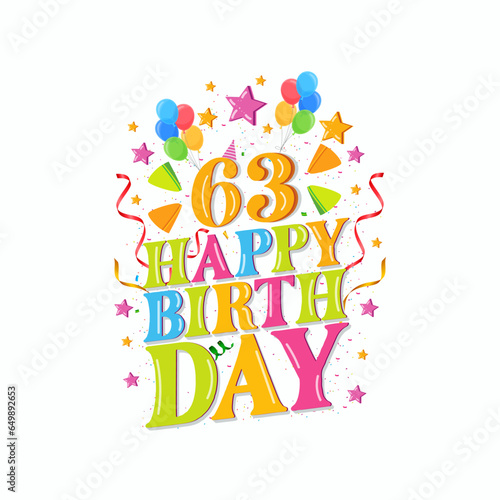 63 years happy birthday logo with balloons, vector illustration 53th Birthday Celebration design