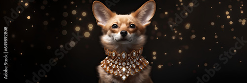 dog wearing necklace with crystals.  photo