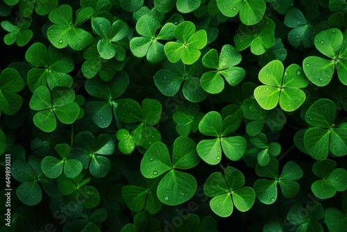 Lush Clover leaves. Green luck plant. Generate Ai