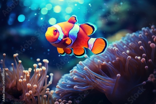 Vibrant Clownfish underwater. Nature reef color. Generate Ai