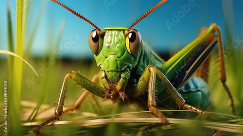  a close up of a grasshopper on a sunny day.  generative ai © Anna