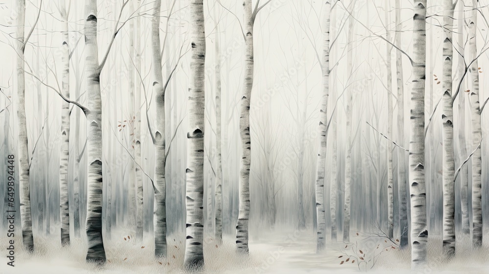 a painting of a snowy forest filled with lots of trees. generative ai a painting of a snowy forest filled with lots of trees. generative ai