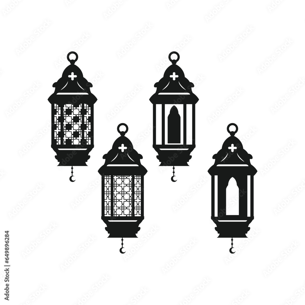 Set of arabic lantern ramadan silhouettes design