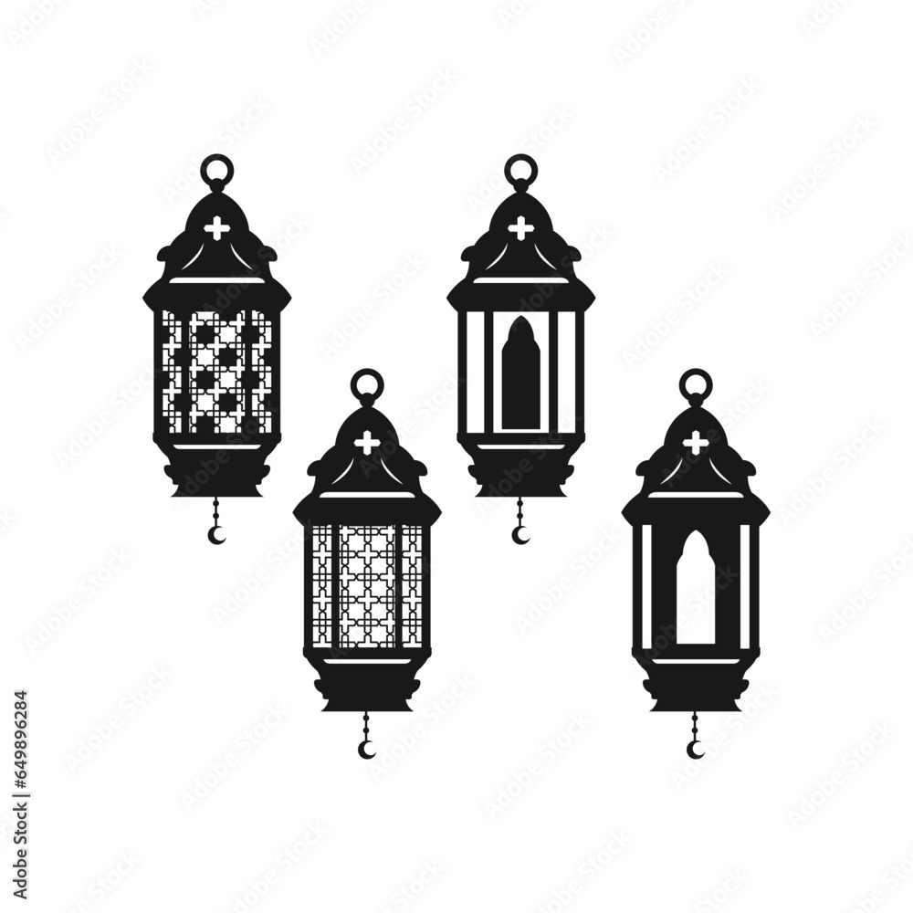 Set of arabic lantern ramadan silhouettes design Set of arabic lantern ramadan silhouettes design