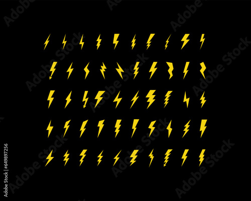 Lightning flat icons set. Thunderbolts icons isolated. Vector illustration.