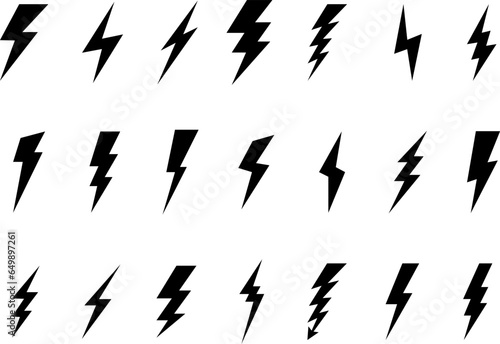 Lightning flat icons set. Thunderbolts icons isolated. Vector illustration.