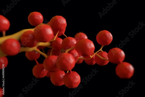 3D model of berberine molecule, alkaloid chemical formula viewed under microscope. Generative AI photo