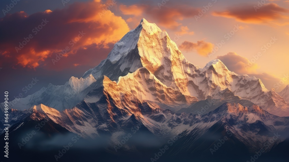 nature sunrise over himalayas illustration travel landscape, sky background, mountain nepal nature sunrise over himalayas