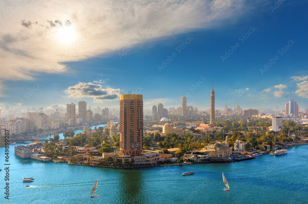 Aerial view on the centre of Cairo by the Nile river, Egypt