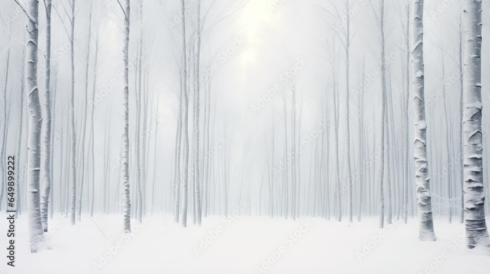 a snow covered forest filled with lots of tall white trees. generative ai a snow covered forest filled with lots of tall white trees. generative ai