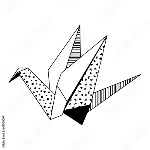 Illustration of origami crane. Paper symbolic decorative object.