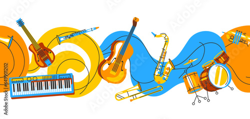 Pattern with musical instruments. Jazz, blues and classical music.