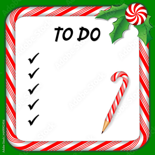 Christmas Holiday To Do List, Peppermint Candy Cane Frame and Candy Cane Pencil , Check marks