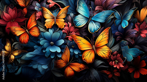 kaleidoscopic neon butterflies pattern