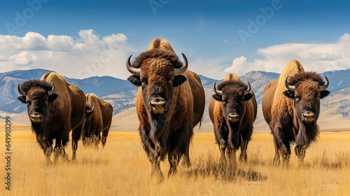 prairie grassland bison herd illustration american animal, park outdoors, landscape grass prairie grassland bison herd