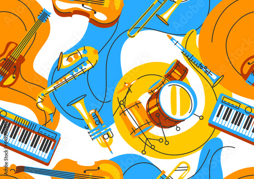 Pattern with musical instruments. Jazz, blues and classical music.